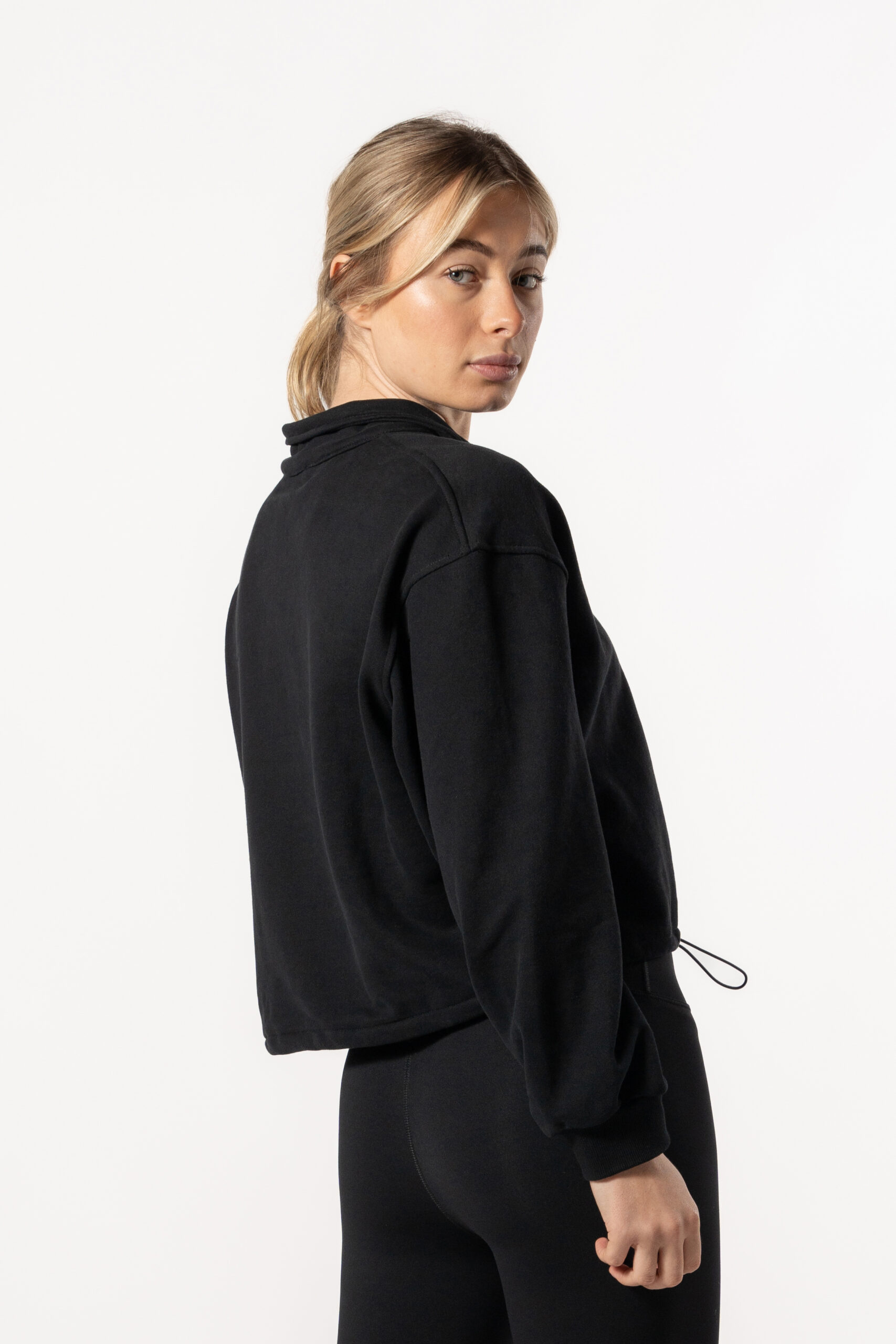 Half Zip Drop Shoulder Crop Sweatshirt – Black Sport Wears